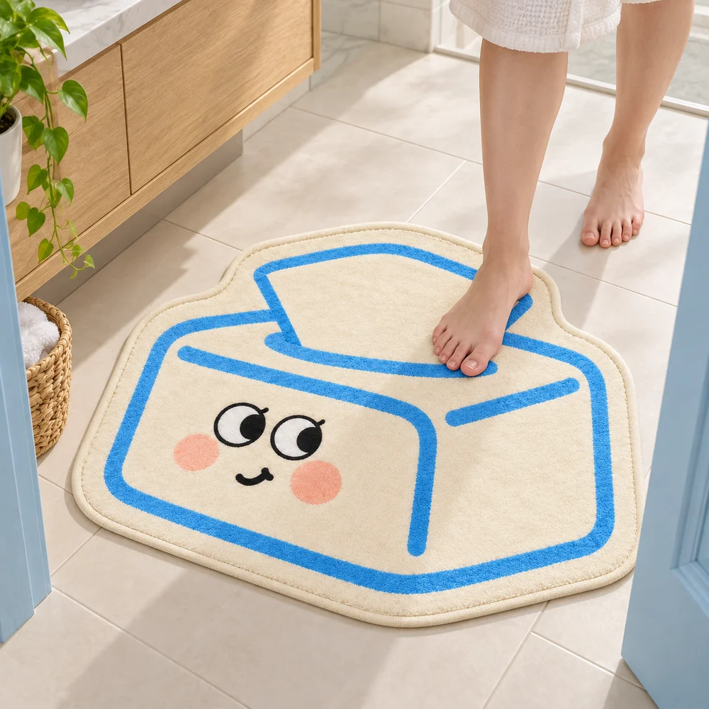 Cute Tissue Box Shaped Flannel Rug, Creative Irregular Area Floor Mat for Bedroom Living Room Bathroom Entryway Home Decor Gift