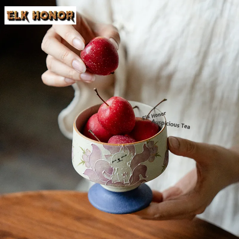 210ml Hand-painted Nine-tailed Fairy Fox Teacup Handmade Tea Bowl Mug Tea-tasting Smelling Cup Chazhan Master Cups Tea Ceremony