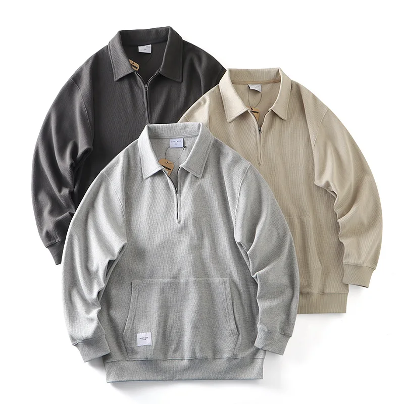 

Retro Japanese Sle Hoodie Men's Heavyweight Cotton f Zipper Sweatirt Spring Autumn Outerwear Pure Color Faionable