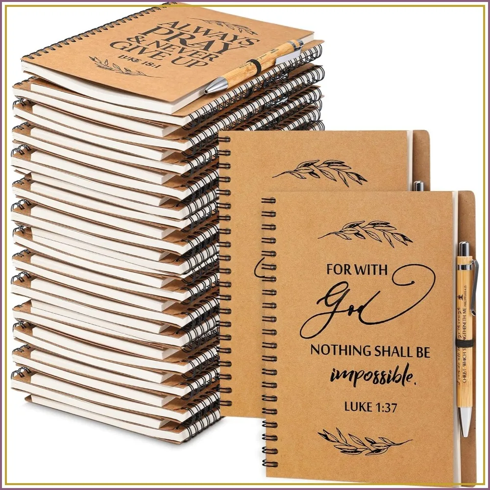 

100 Pcs Christian Prayer Journal Bulk A5 Spiral Notebook with Pen Religious Gift for Women Sunday School Church