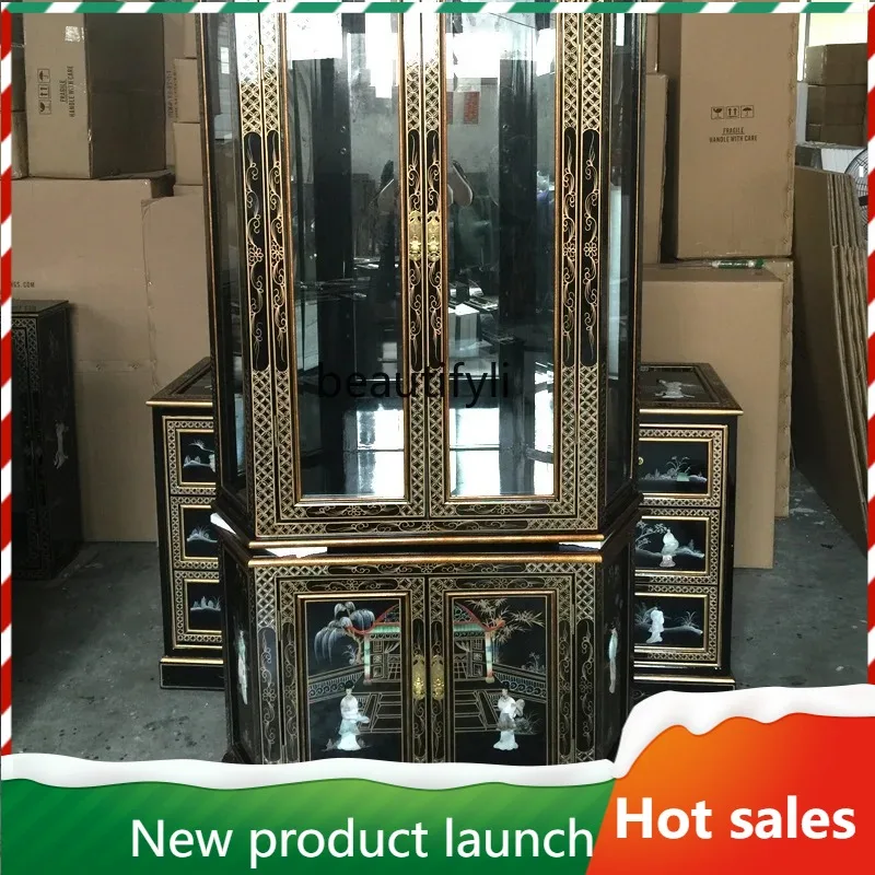 

F56 Craft Antique Display Cabinet Artwork Book Storage Cabinet Glass Display Cabinet Ming Qing Classical Painted Furniture