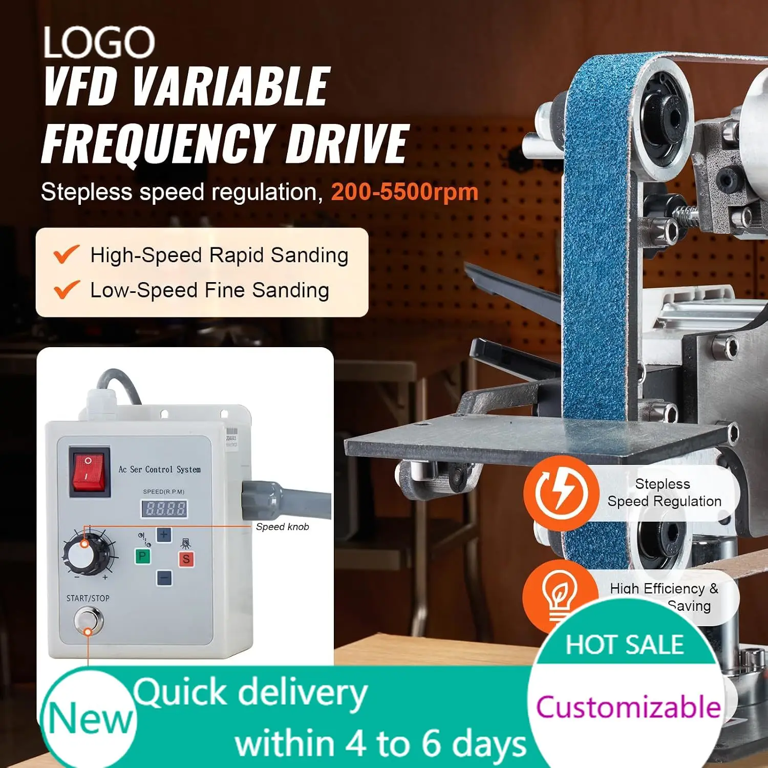 Belt Grinder Sander, 30 x 1-Inch Variable Speed Belt Polisher with VFD, 550W Polishing Grinding Machine with 2 Grinding Moulds