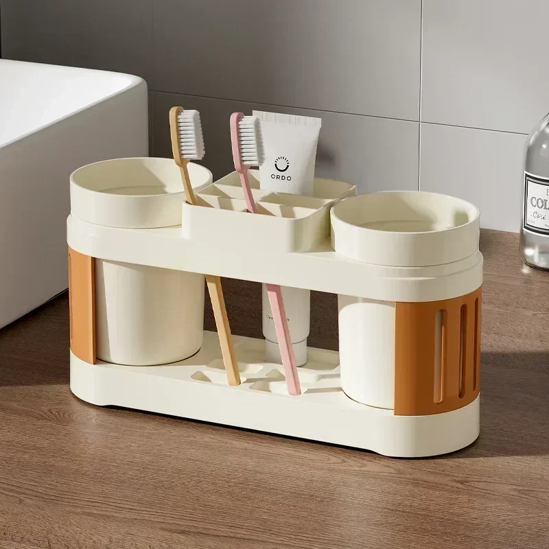 Contemporary Bathroom Essentials Set: Elegant Organizer for Toothbrush, Toothpaste & Cup, Perfect for Modern Hygiene