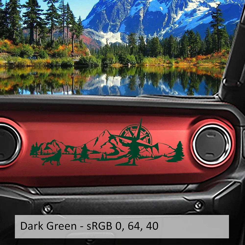 Wolf Mountain Compass Dashboard Car Vinyl Decals for Jeep Wrangler JL Gladiator JT 2018+ Off Road Decor Sticker