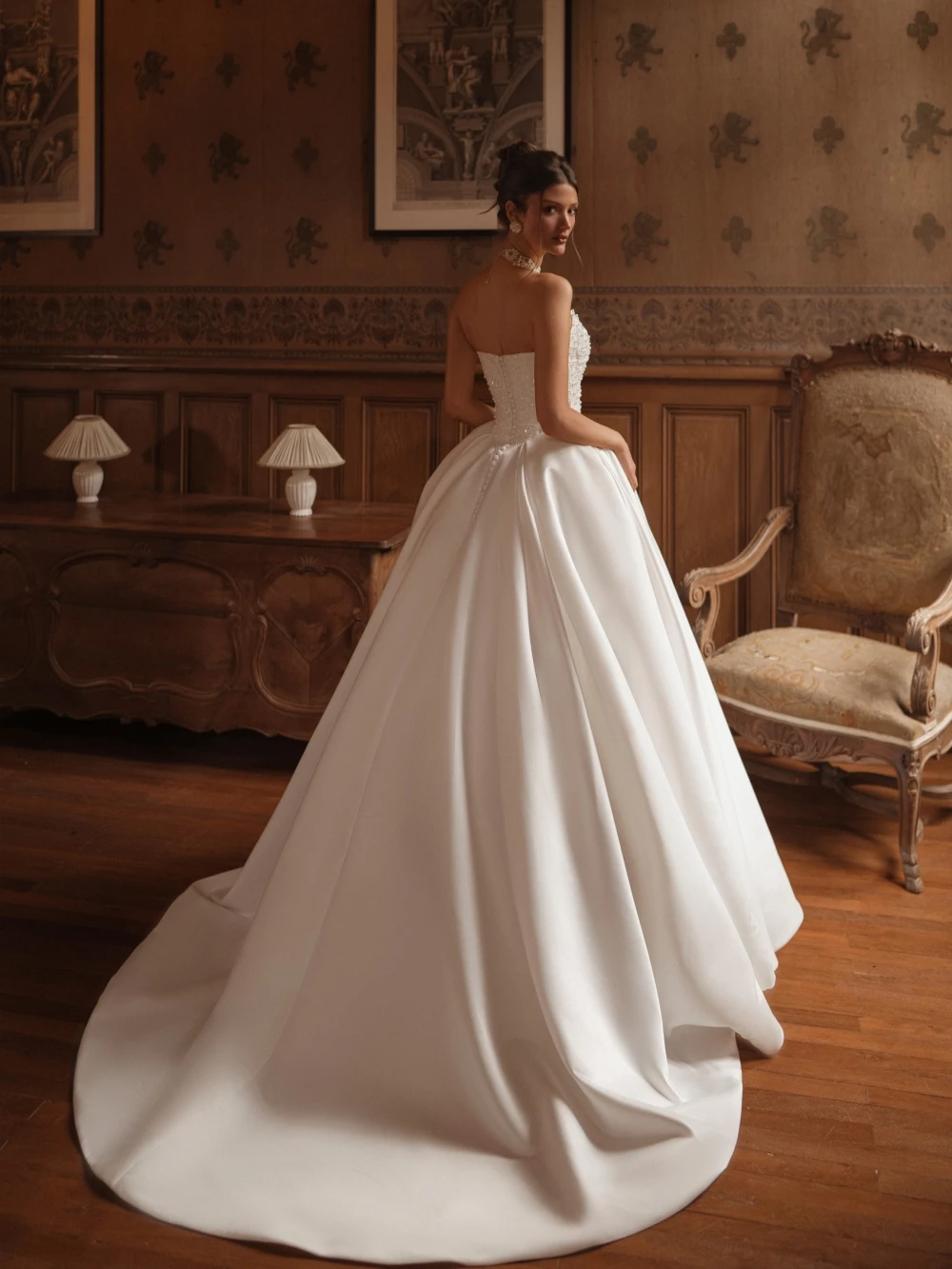 Nuevo vestido de novia largo de satén con perlas brillantes, vestido de novia elegante sin tirantes, vestidos sin mangas personalizados para novia