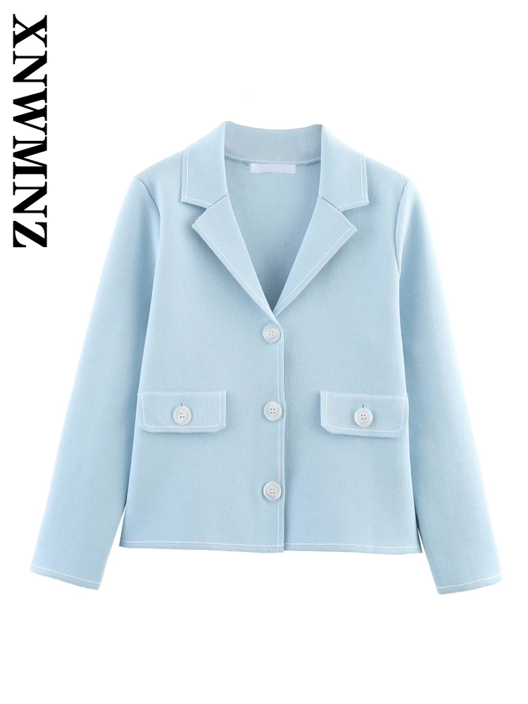 

XNWMNZ 2025 Summer Female Commuting Knitted Top Sweater Sophisticated Woman's Notched Collar Cardigan Long Sleeve Coat Outerwear