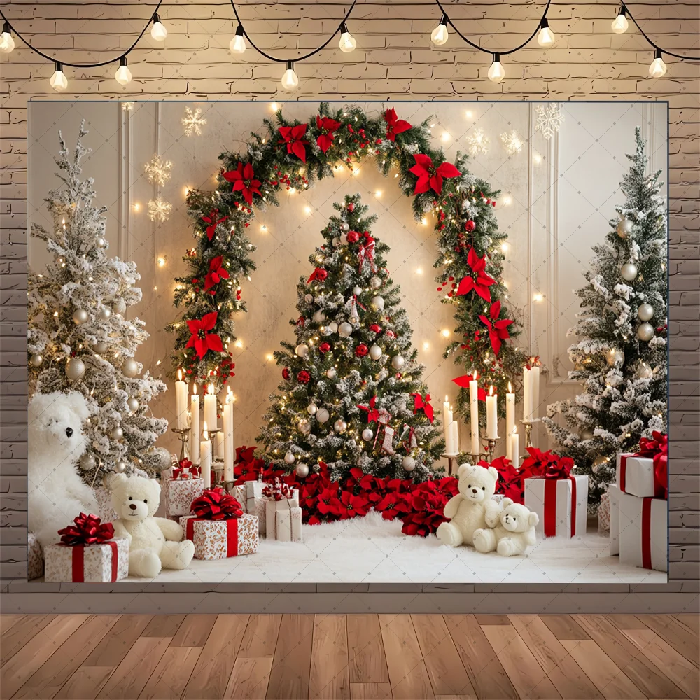 

Christmas Photography Background Winter Window Xmas Tree Bear Gift Family Party Decoration Kids Portrait Backdrops Photo Props