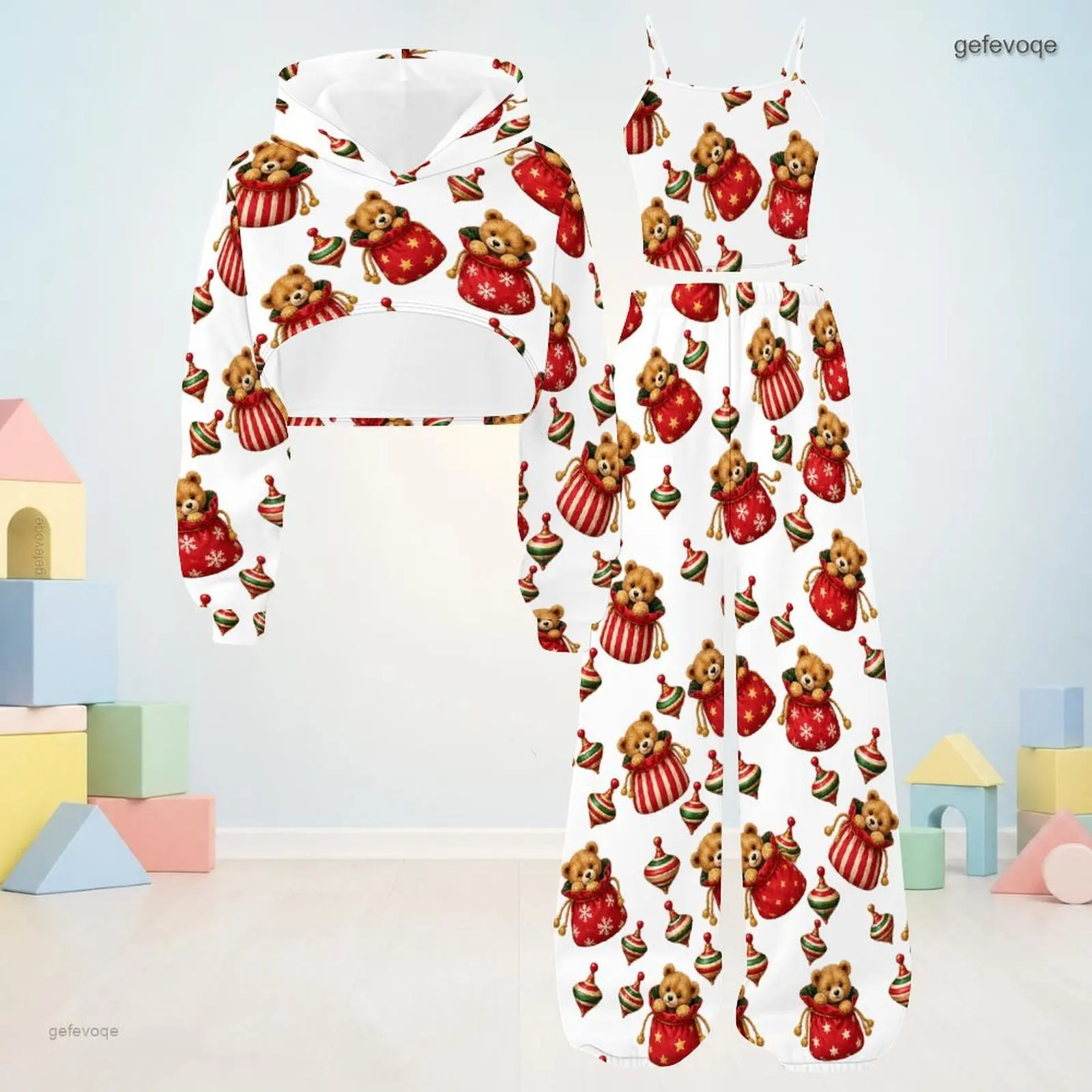 Autumn Graphic Print Girls 3 Piece Outfit Girls Hooded Elegant Children Clothing Holiday Wear
