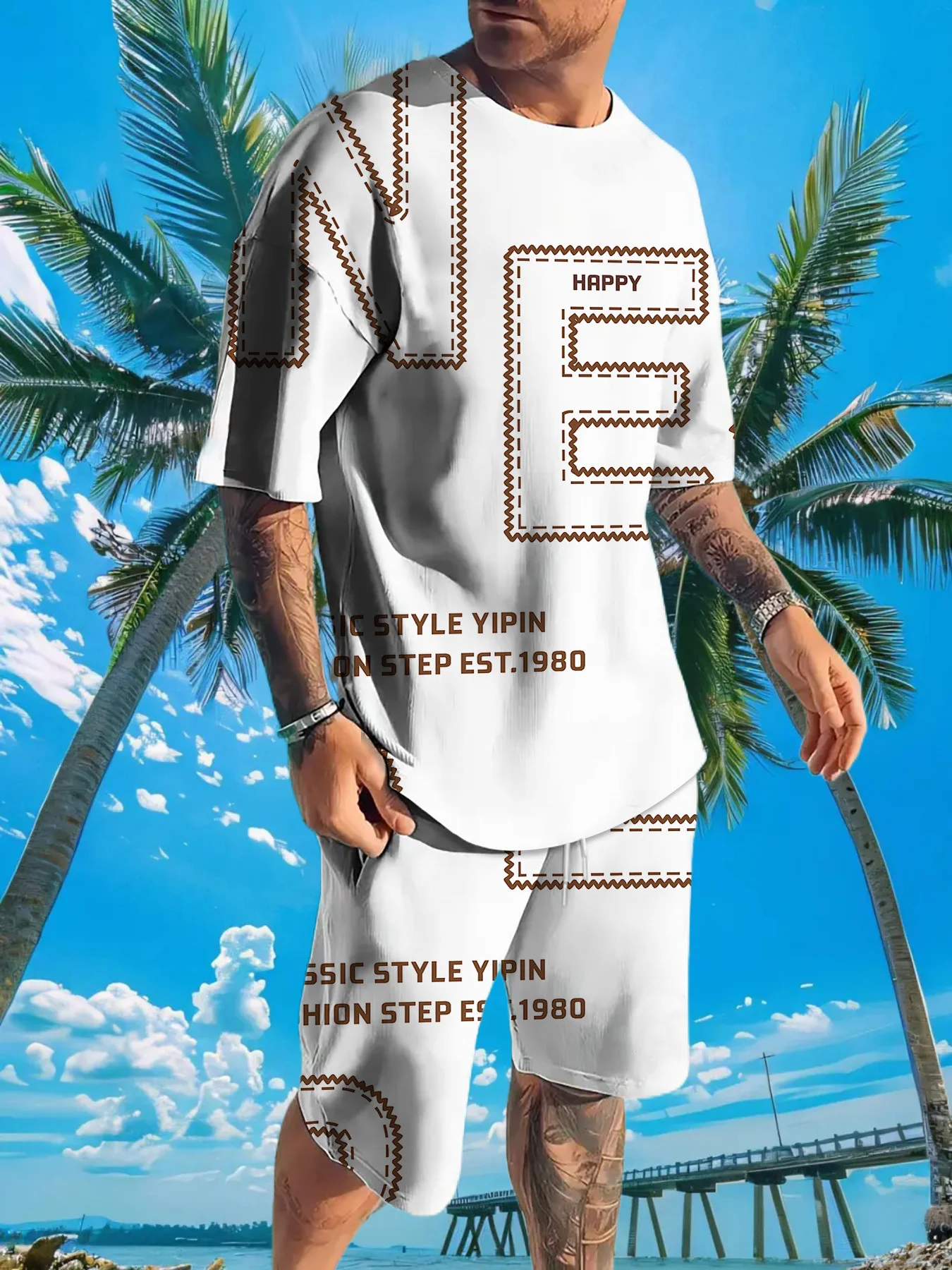 

2025 Latest Hot T-shirt Set 3D Vacation Style Trendy Various Elements Fashionable Street Men's Set Summer Top Shorts Breathable