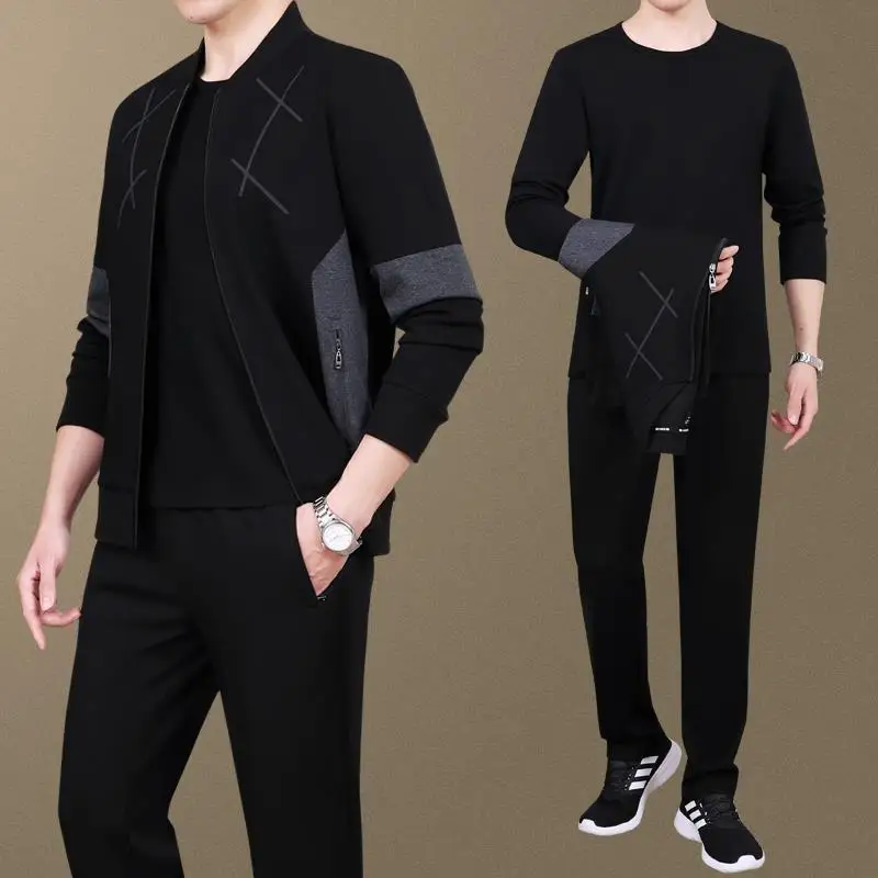 High Quality Sport Suit Tracksuit Zip Up Cotton Sweatshirt+pant+jacket Casual Jogger Running Workout Sportswear Gym Hombre