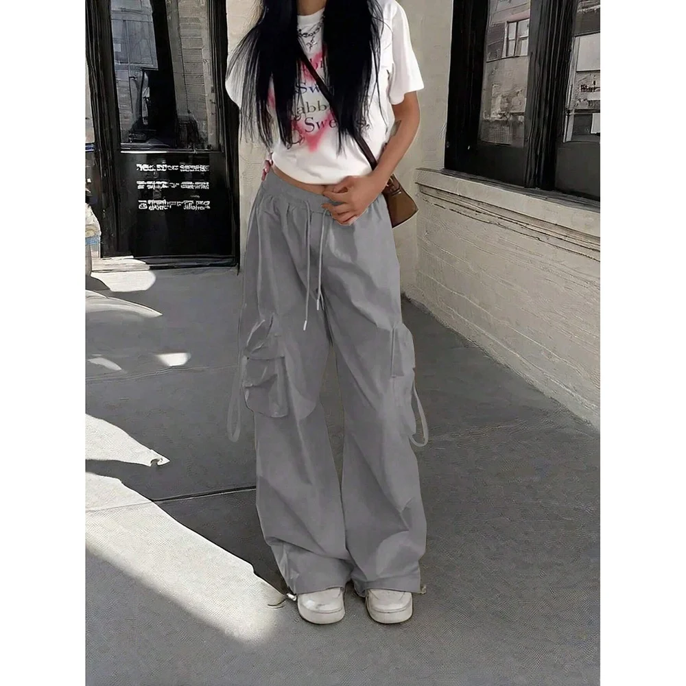 Pantaloni da lavoro casual alla moda Pantaloni estivi da donna versatili drappeggiati larghi Pantaloni lunghi a gamba larga High Street Sle Vita ampia PVC M...