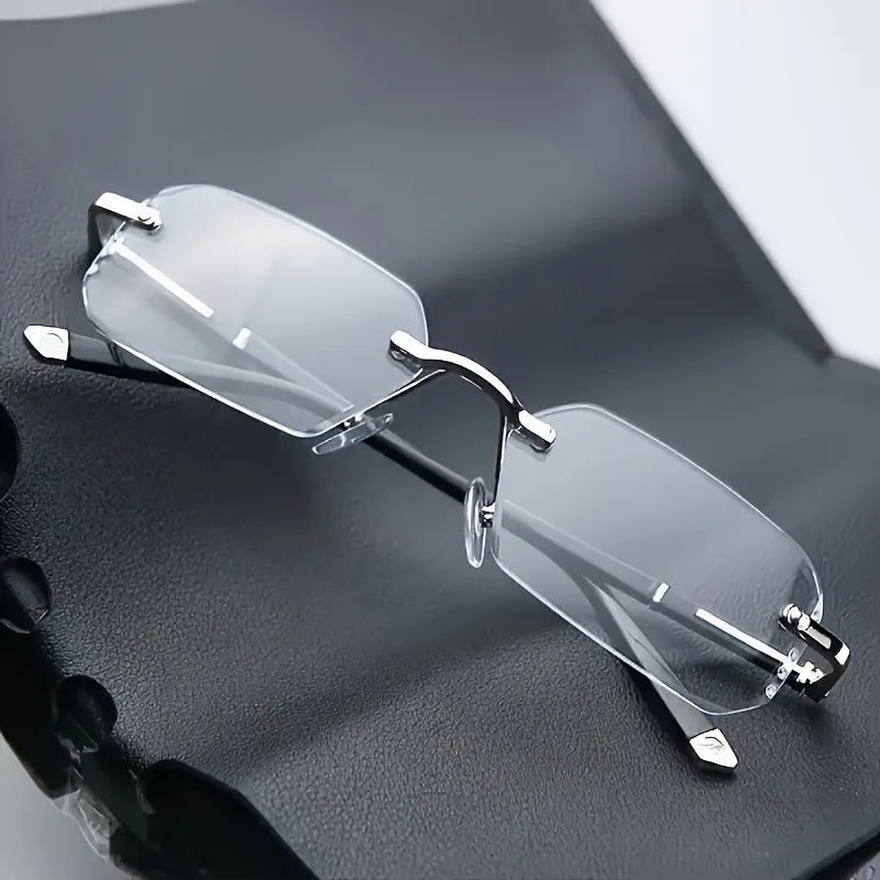 1pcs Men's Rimless Rectangular Clear Lens Glasses with PC Lenses, All-season Ideal Gift