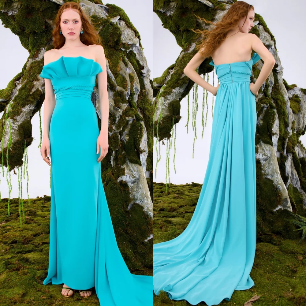 

Customized Classic Exquisite Jersey Pleat Straight Strapless Long Dresses Bespoke Occasion Casual Simple