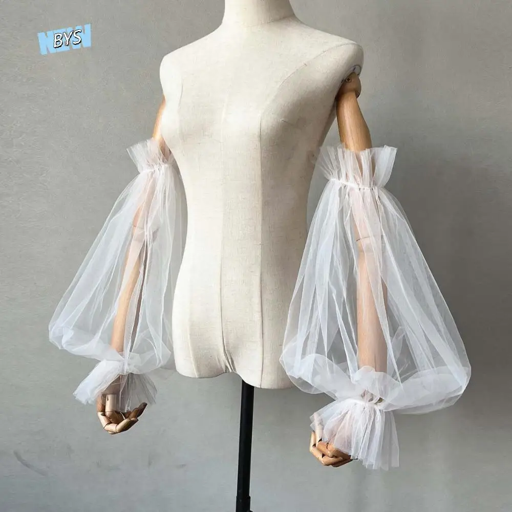 

Korean Style Bridal Arm Sleeves Solid Color Breathable Wedding Long Sleeves Lightweight Yarn Pleated Lace Arm Covers Wedding