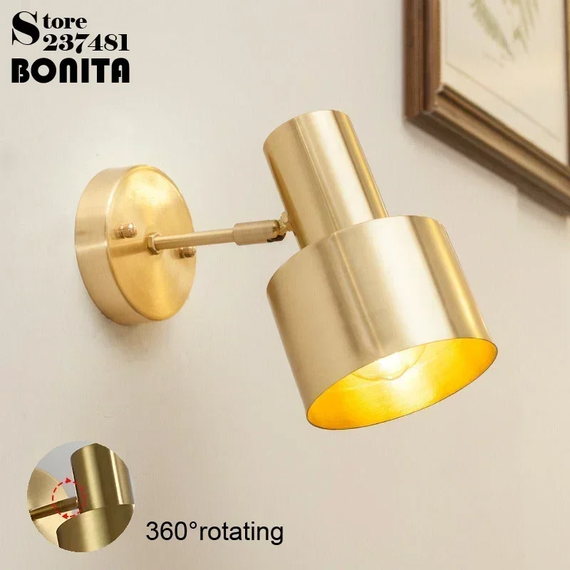 

Nordic Small Sconces Light Copper Modern Minimalist Wall Lights for Bedroom Mirror Headlight Home Decoration Rotating Wall Lamp