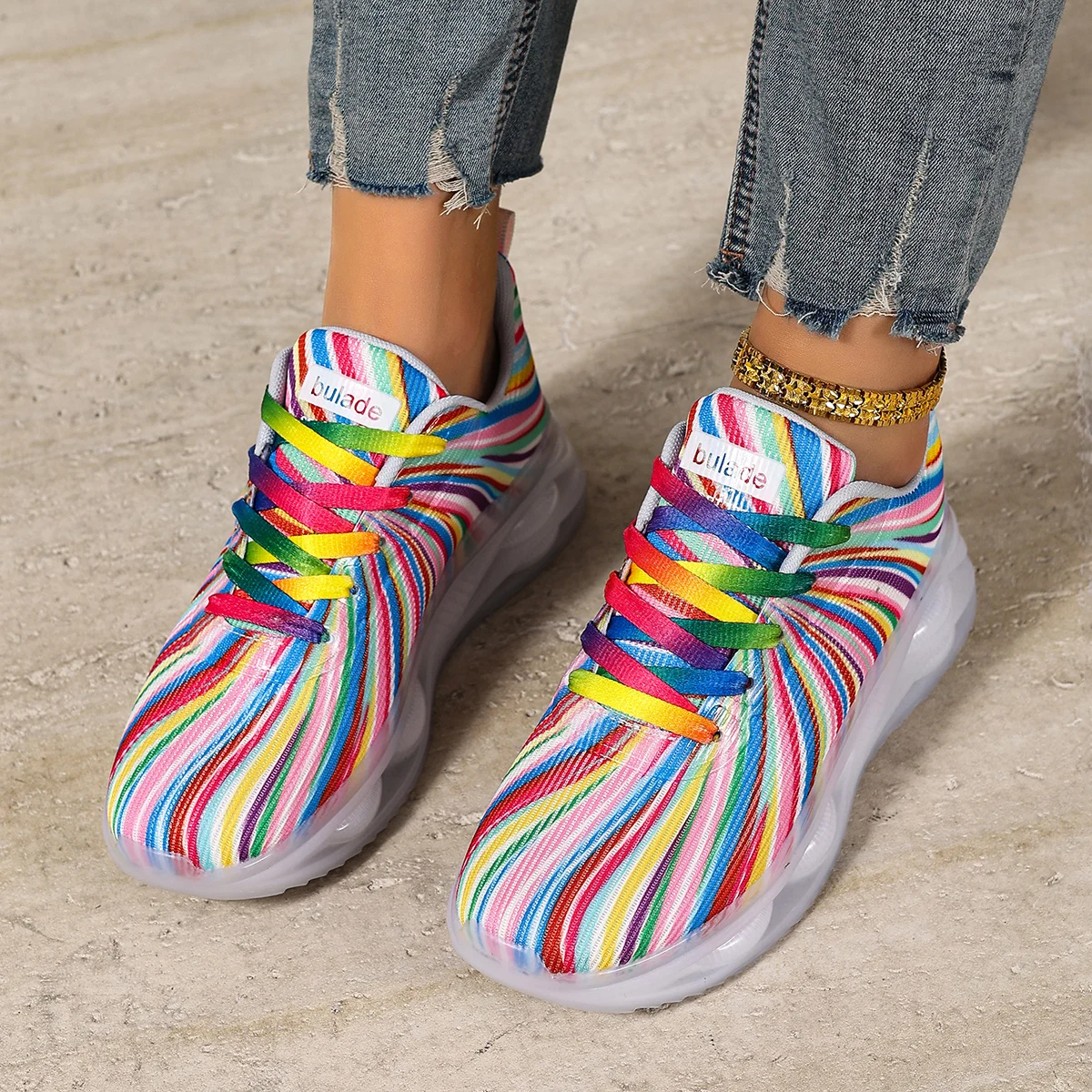 2026 New Women's Colorful Striped Sneakers Air Cushion Comfortable Casual Sports Shoes Breathable Running Trainers for Ladies view 5