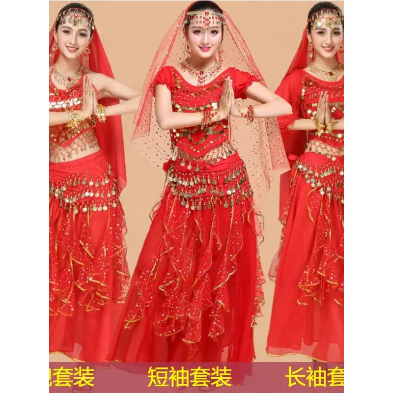 Vestido de bollywood adulto traje feminino dança indiana dança do ventre sari roupas desempenho dança roupas chiffon saia conjunto um tamanho