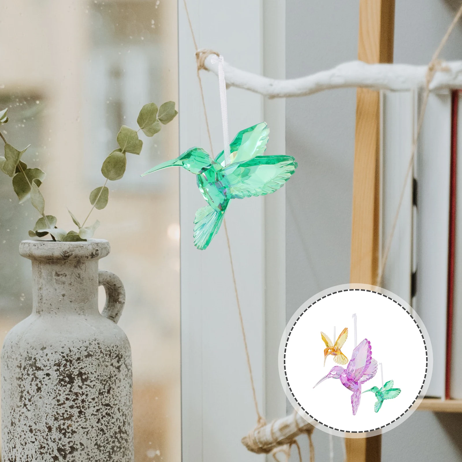 Adorno de colibrí colgante, colgante de pájaro decorativo para techo, chimenea, decoración de fiesta, colgante de colibrí para jardín y hogar, 3 uds.