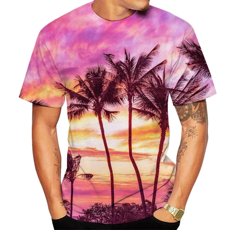 New Summer Essential Men's And Children's Shirt Palm Beach Seaview 3d Print T-shirt Casual Fashion