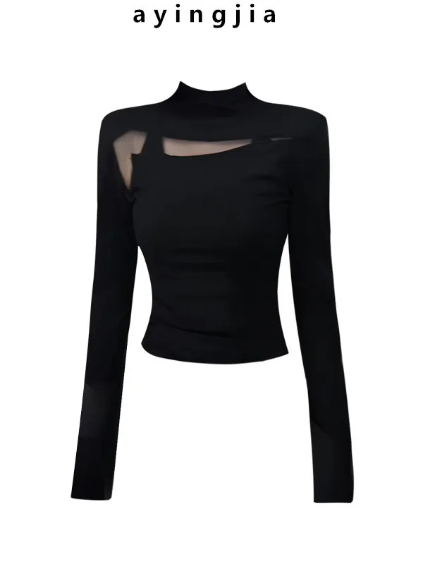 

Slimming Design f High Collar Me Splice Long Sve Base T irt for Women Breathable Skin Friendly Daily Wear Top