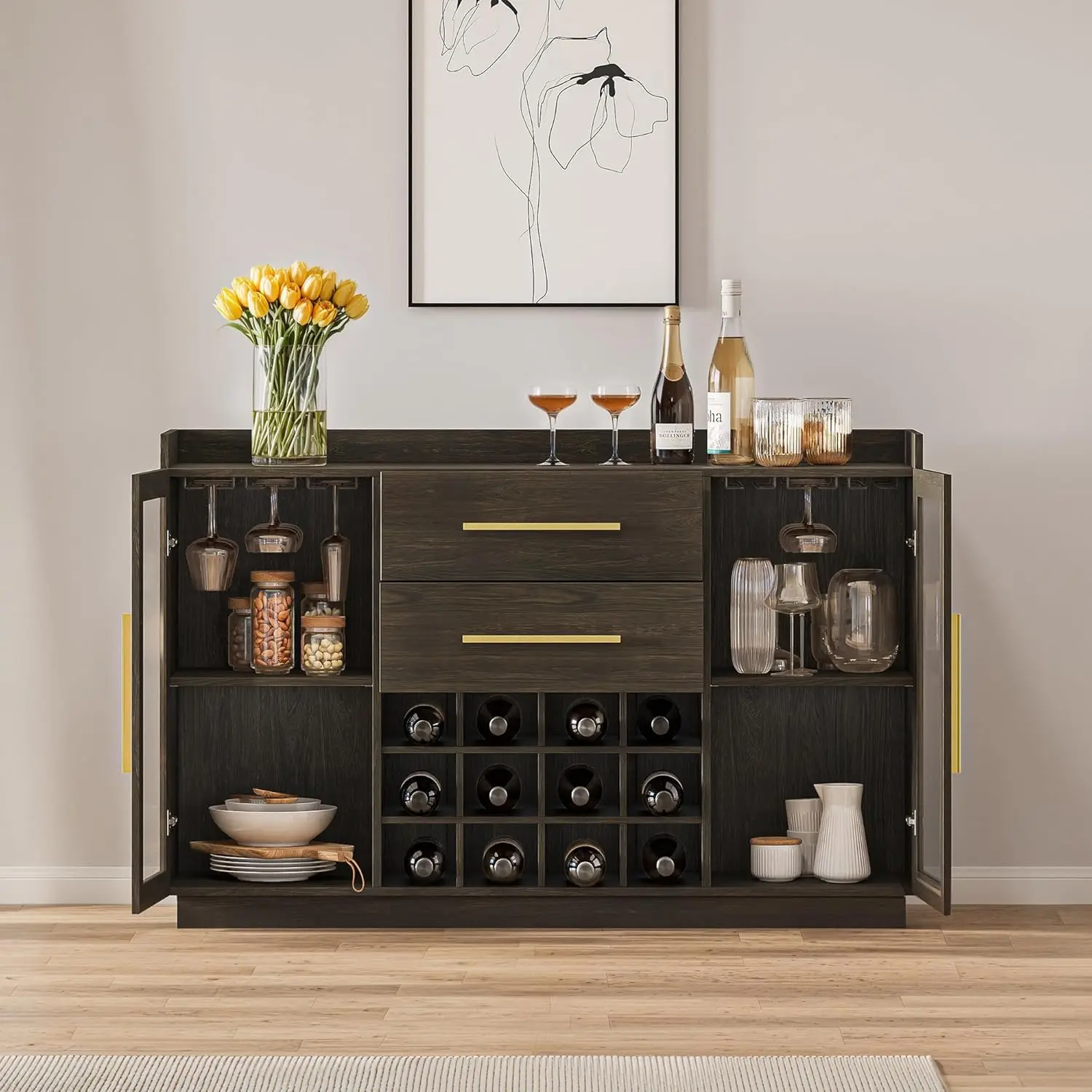 Belleze 55 "" Weins chrank, Side board Buffet mit Wein regal und Glas halter, Home Coffee Bar freistehender Schnaps schrank mit