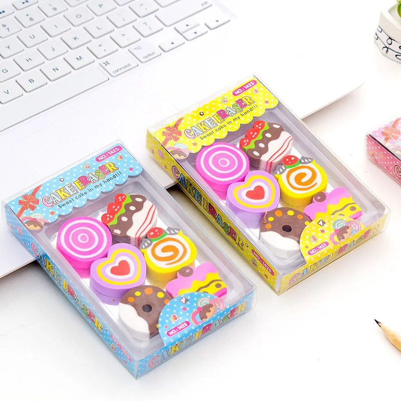 

6pcs/Box Delicious Cake Eraser Cartoon Children'S Creative Cute Kawaii Cake Doughnut Children'S School Student Award Eraser