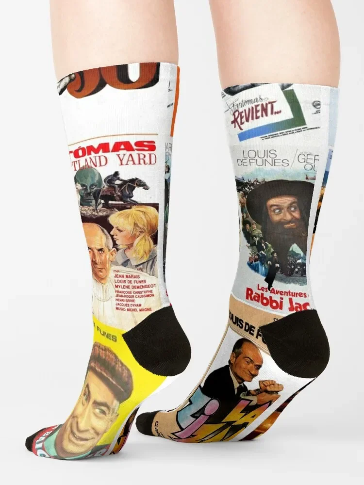 Louis de Funes Movie Poster Compilation Poster v2 Socks valentine gift ideas hiphop hockey Men\'s Socks Women\'s