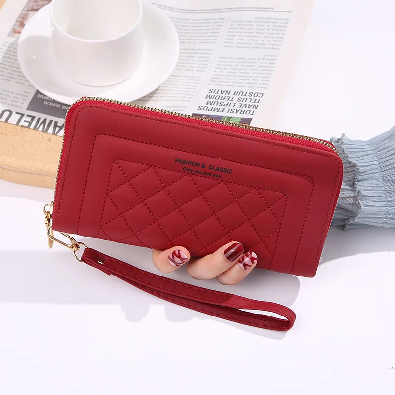 Women's Pu Leather Long Wallets Large Capacity Wallet Zipper Coin Purse Card Holder Ladies Clutch Cellphone Wallet with Wristlet