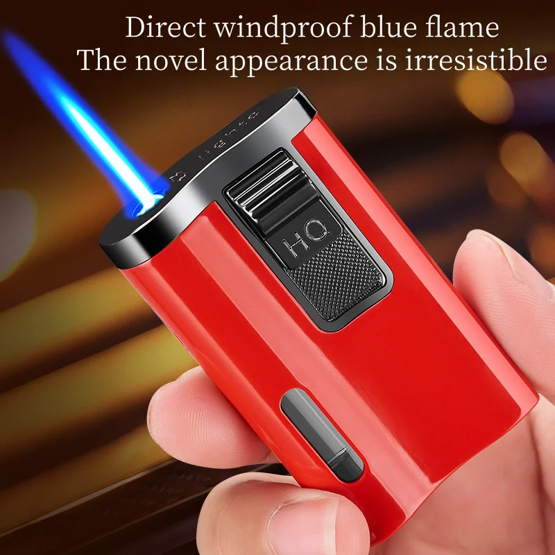 Fashionable Business Gas Lighter Straight Forward Windproof Blue Flame Visible Transparent Airway Window Men's Light Luxury Gift
