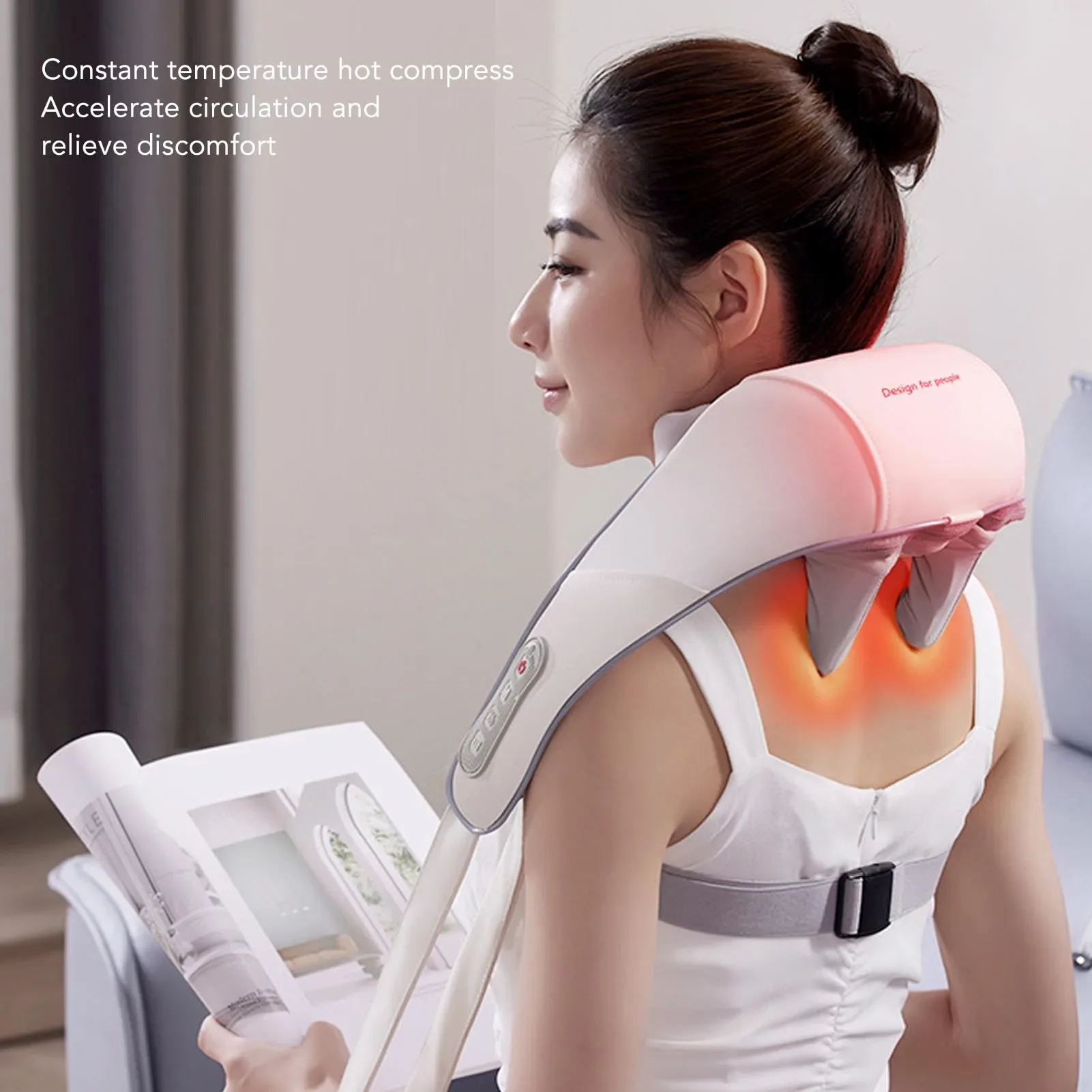 

Neck Shoulder Massager Hot Compress 2 Strength Smart Timing Rechargeable Wireless Electric Heating Neck Massage Pillow