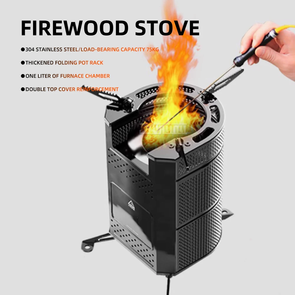 Picnic Cooker,Outdoor Wood-Burning Stove,  Portable Smokeless Charcoal Gasification Camping Stove with Intense Flame
