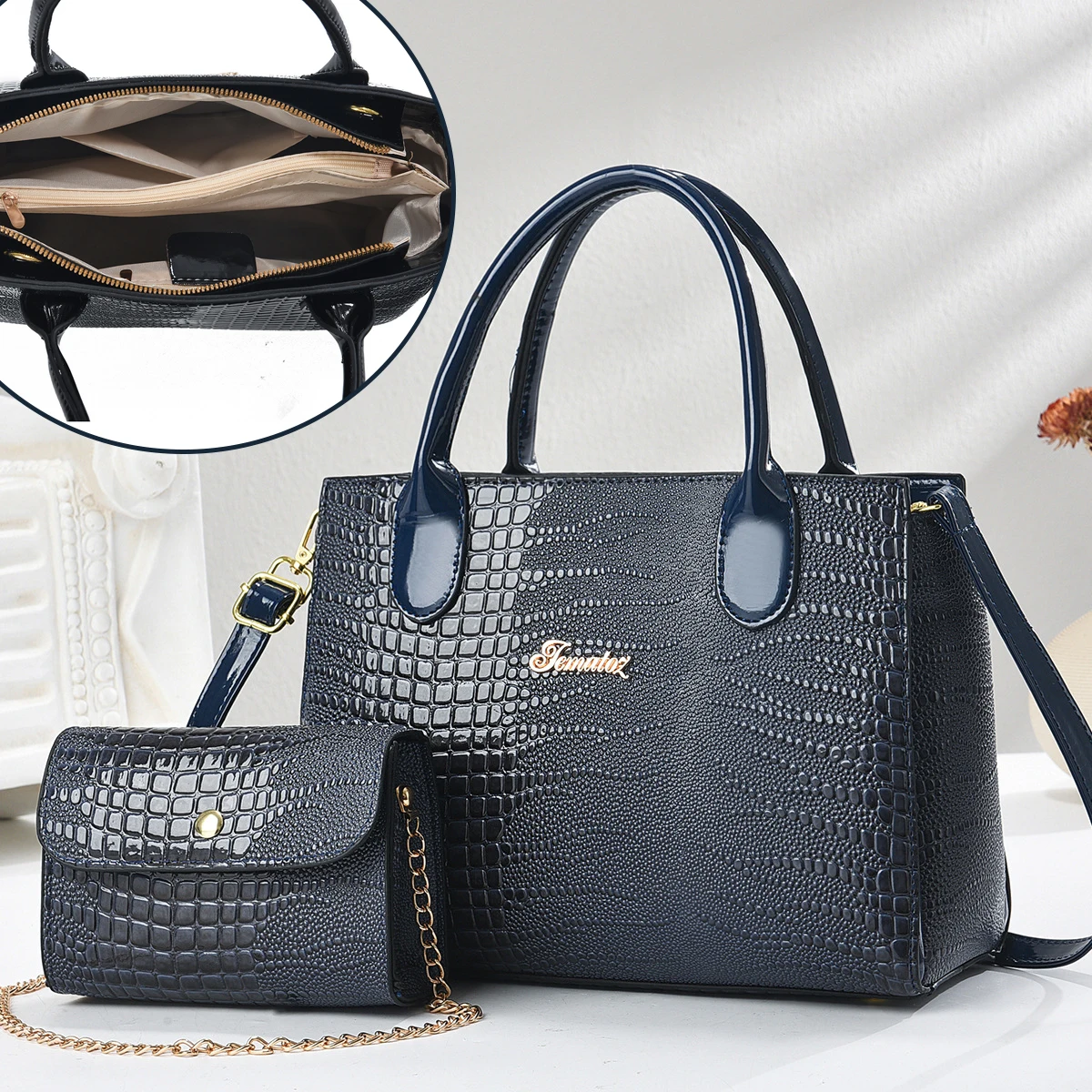 

New High-end Crocodile Pattern Women's Handbag Luxury PU Leather Crossbody Bag Large-capacity Tote Bag Set with Secure Zipper