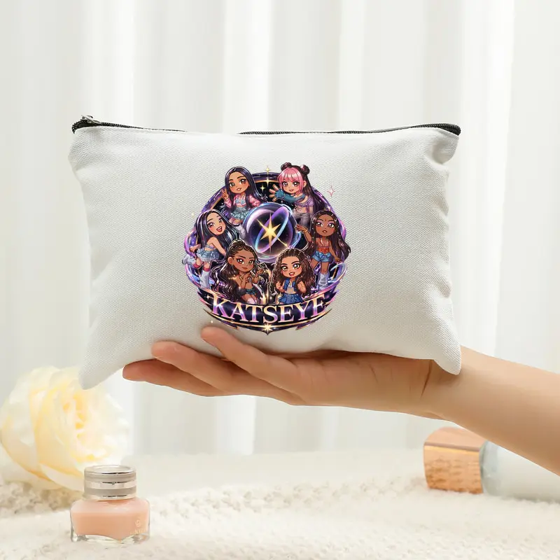 Women Cosmetic Bag KATSEYE World Tour Lightweight Makeup Bags Organizer Closure Portable Travel Toiletry Pouch Kpop Fan Gifts