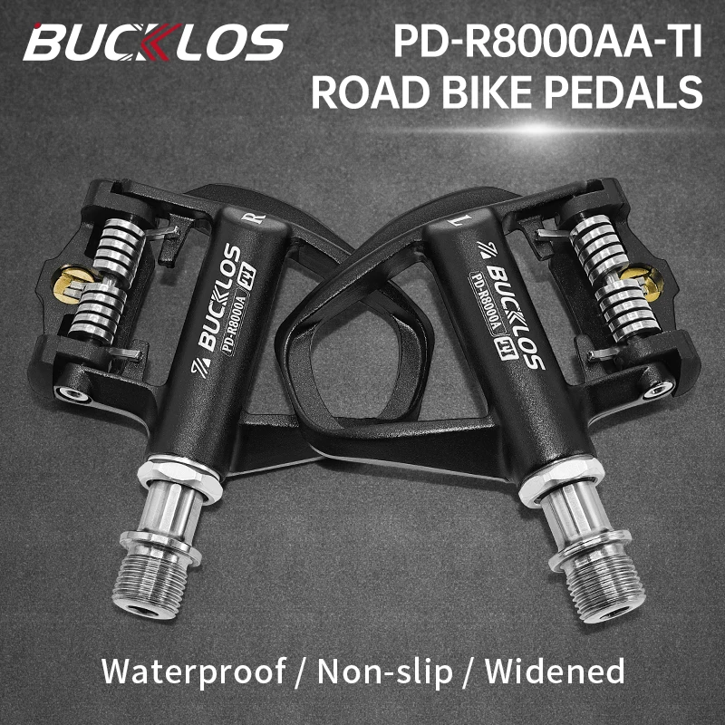 

BUCKLOS Сверхлегкие педали для шоссейного велосипеда, 6-градусная самоблокирующаяся педаль для велосипеда с фиксирующей пластиной для SPD-SL, алюминиевые Ti, велосипедные детали