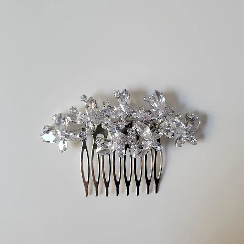 SLBRIDAL Trendy Sparkling Prong Setting Cubic Zircon Bridal Wedding Hair Comb Women Girls Jewelry Daily Fashion Hair Accessories