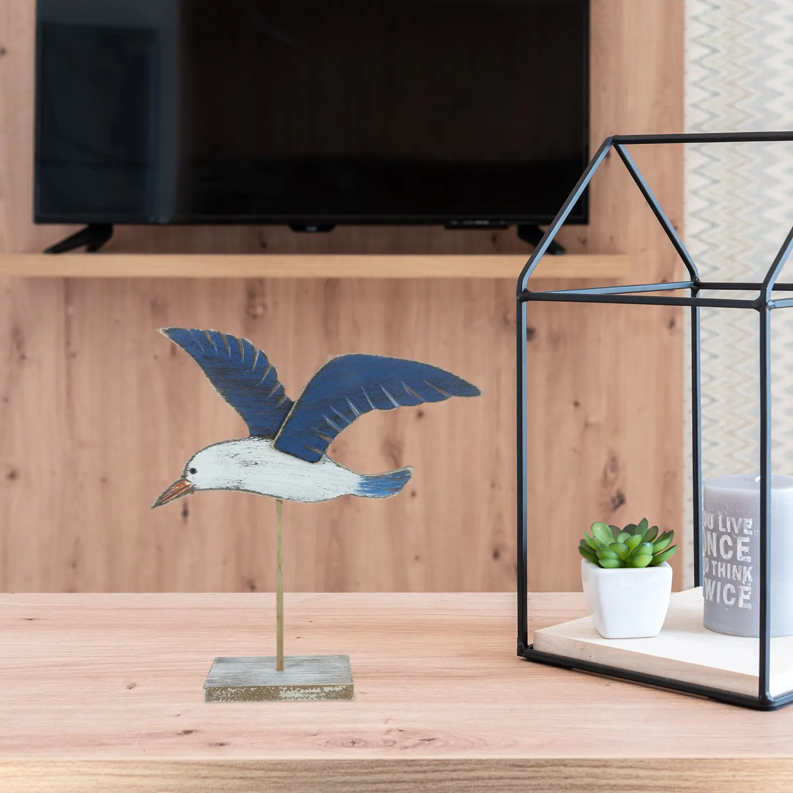 Exquisite Wooden Seagull Sculpture Vintage Romantic Elegant Bird Decoration for Living Room Bedroom Study Office Desktop Home