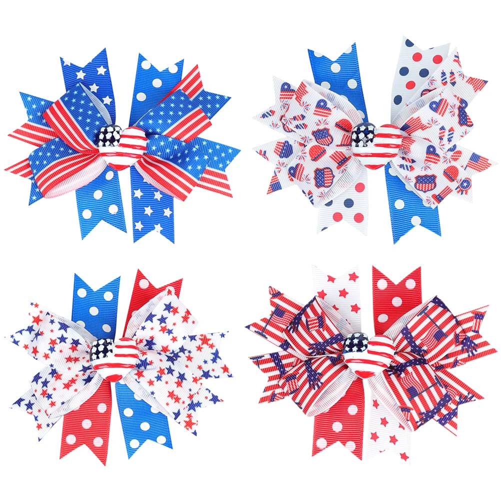 

American Flag Hair Bow Clips Patriotic Cute Fabric Lightweight Durable For Independence Day Party Prom Banquet Toddler Girl