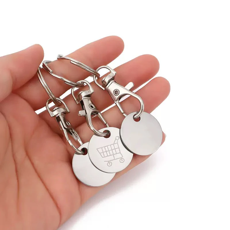 2Pcs Stainless Steel Supermarket Shopping Cart Token Keychain Anti-loss Token Set Keyring Pendant Keychain Design Perfect Gift
