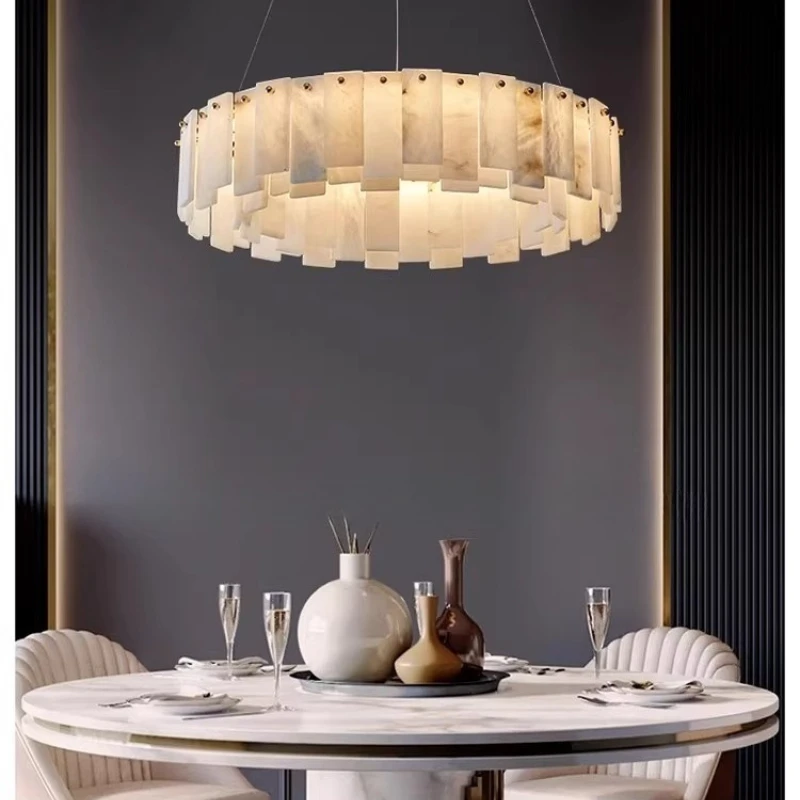 Полностью медный мраморный подвесной светильник для виллы G9, роскошная атмосферная и простая модель комнаты, гостиной, столовой, спальни, освещение