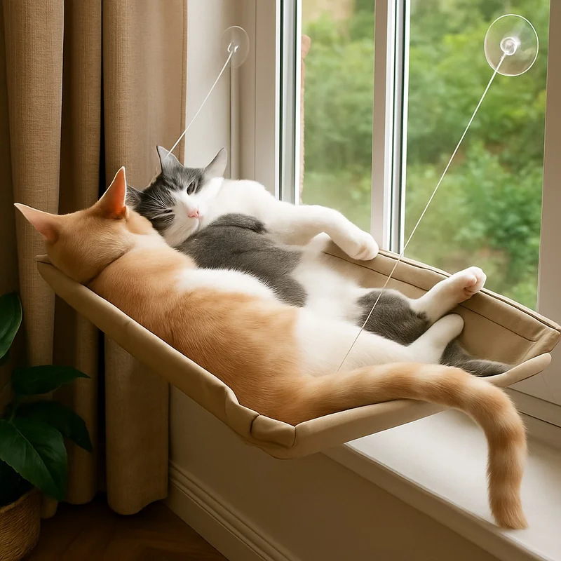 Plush Window-Mounted Cat Hammock Bed, Soft Cozy Rest Area for Small Pets