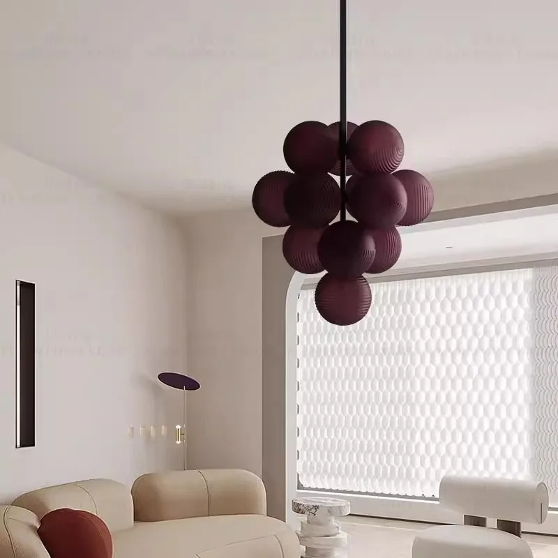 Creative personality grape living room chandelier high value purple corrugated ball villa bedroom study designer lamp
