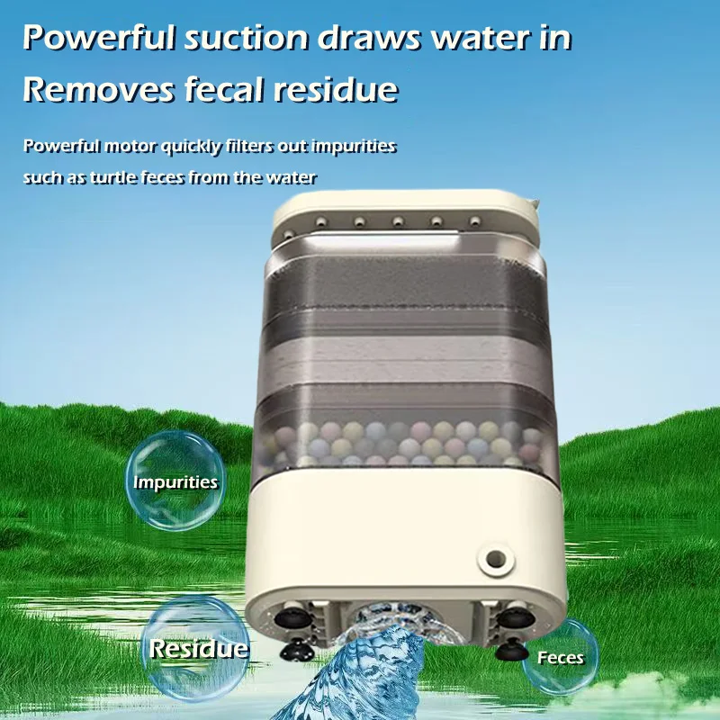 Turtle Tank Waterfall Filter Low Water 3-In-1 Suction Purification Recirculating Filter Box Fecal Clean Up