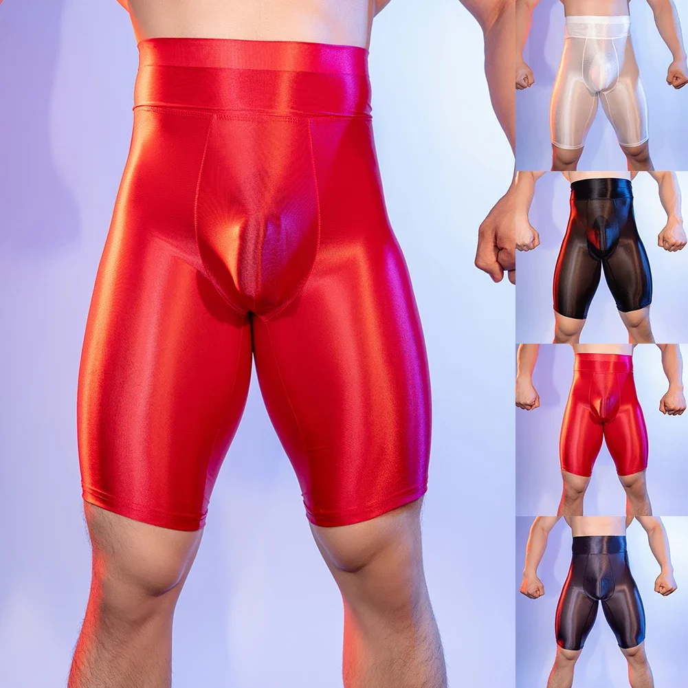 شورت بوكسر لامع للرجال ، حقيبة منتفخة ، زيت ، ملابس داخلية جذوع ، مرونة عالية ، كلسون نحيف ، مشد جسم نحيف ، ملابس داخلية