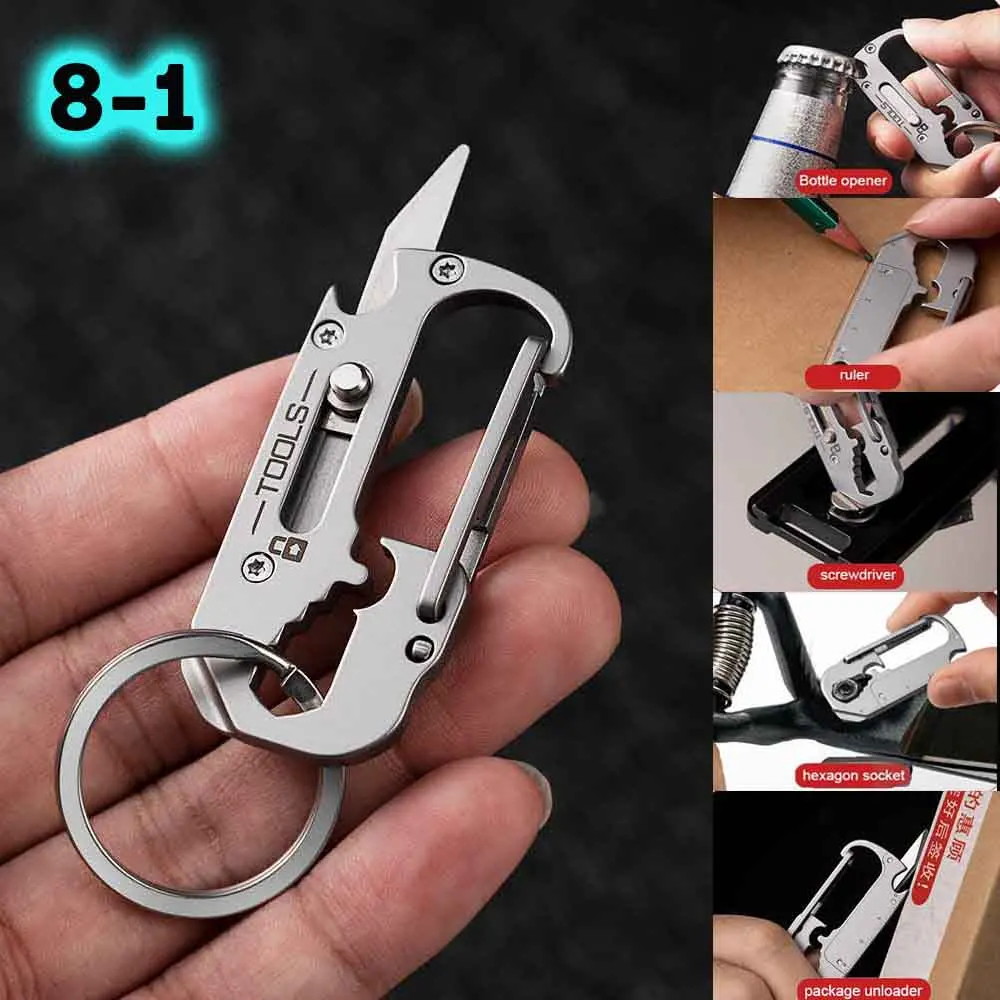 الفولاذ المقاوم للصدأ مفتاح سلسلة سكين جيب سكين صغير حزام قلادة متعددة الوظائف فتاحة الزجاجات حاكم مفك مفتاح السيارة #1