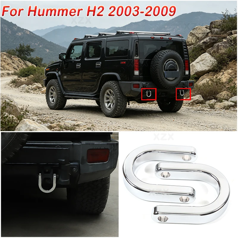 For Hummer H2 2003-2009 Aluminum alloy Silver/Red Car Tow Hook Bumper Tow Hook rear trailer hook Trim Car Modification Accessory