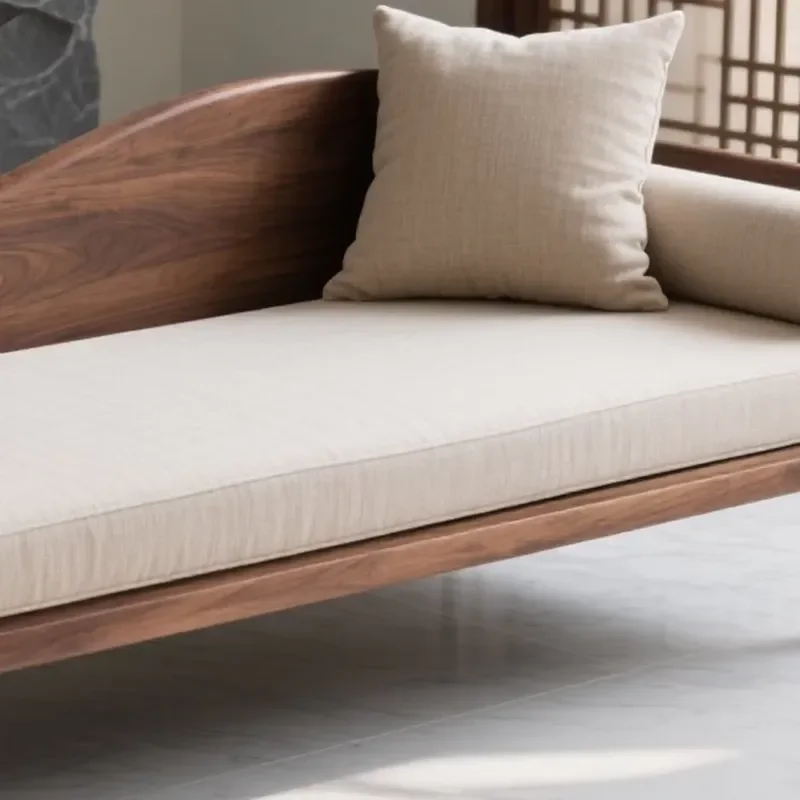 New Chinese Style Solid Wood Chaise Longue Black Walnut Single Sofa Song Aesthetic Zen Couch Creative Design