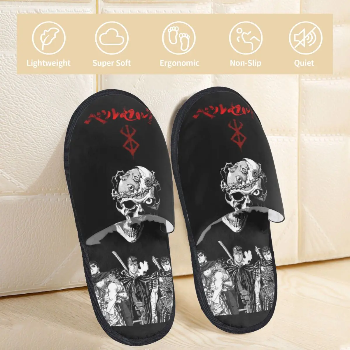 Winter House Cotton Slippers Japan Anime Berserk Accessories Household Fur Slides Slippers Living Room Cozy Anti Slip Slides