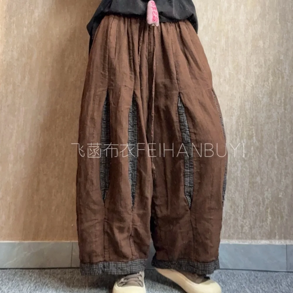 

100% льняные женские повседневные шаровары, Новое поступление, осень 2022, винтажный стиль, свободные удобные женские брюки с высокой талией M2122