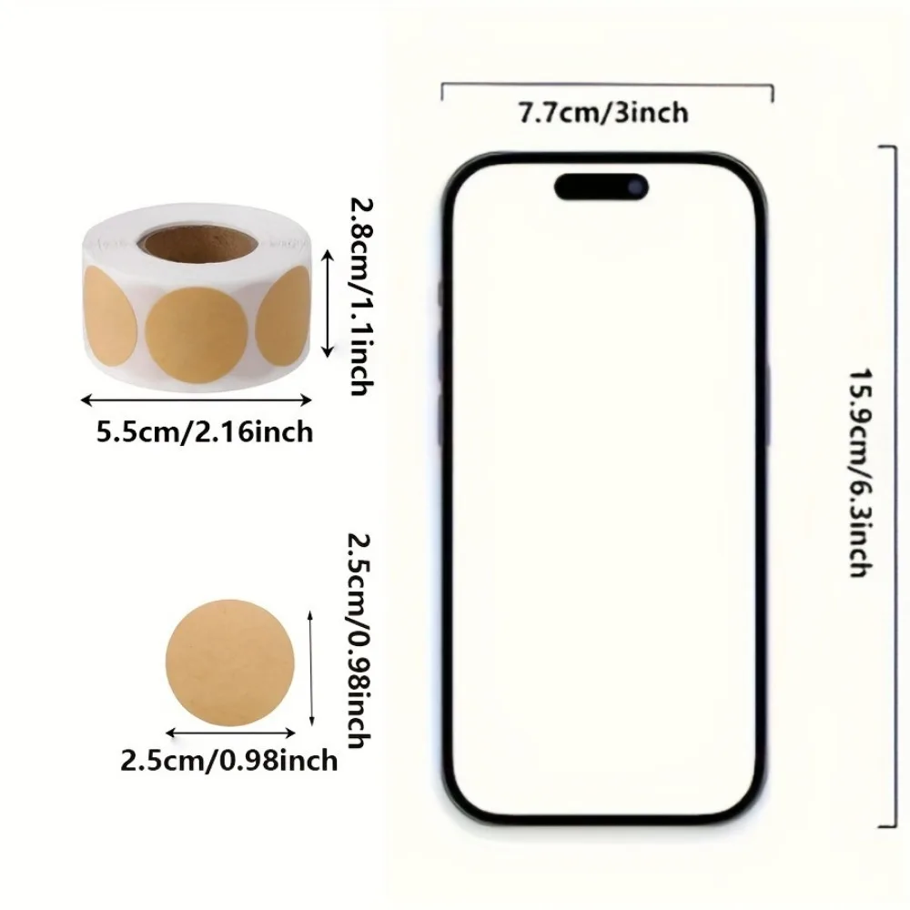 500 pcs / 1 Roll, Kraft Round Self-adhesive Label Paper Items Classification Name Stickers Personalized Labels