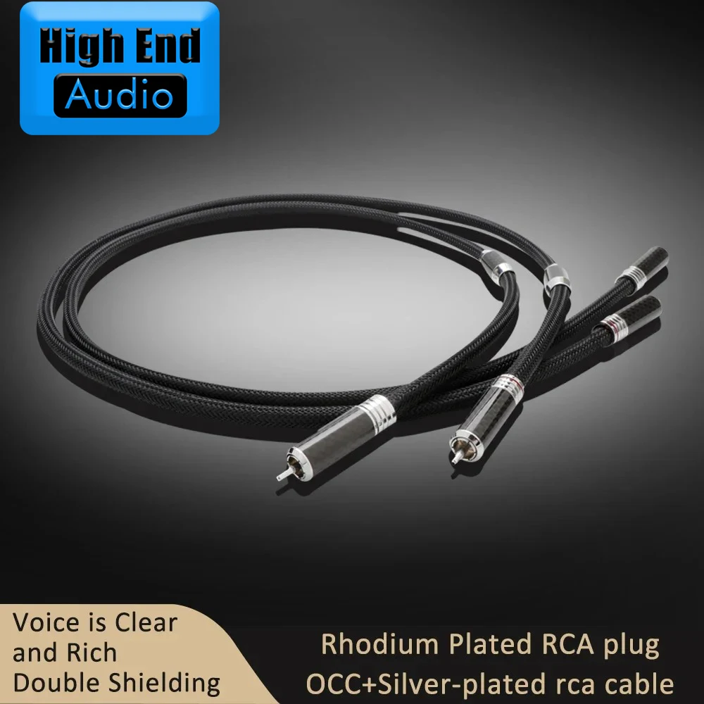 Pair RCA Cable HIFI Audio Extension Cable Noise-free Carton fibre Rhodium Plated RCA Home Theater DVD Amplifier TV Amplifier